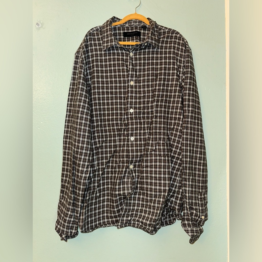 All Saints Black and White Checkered Casual Shirt